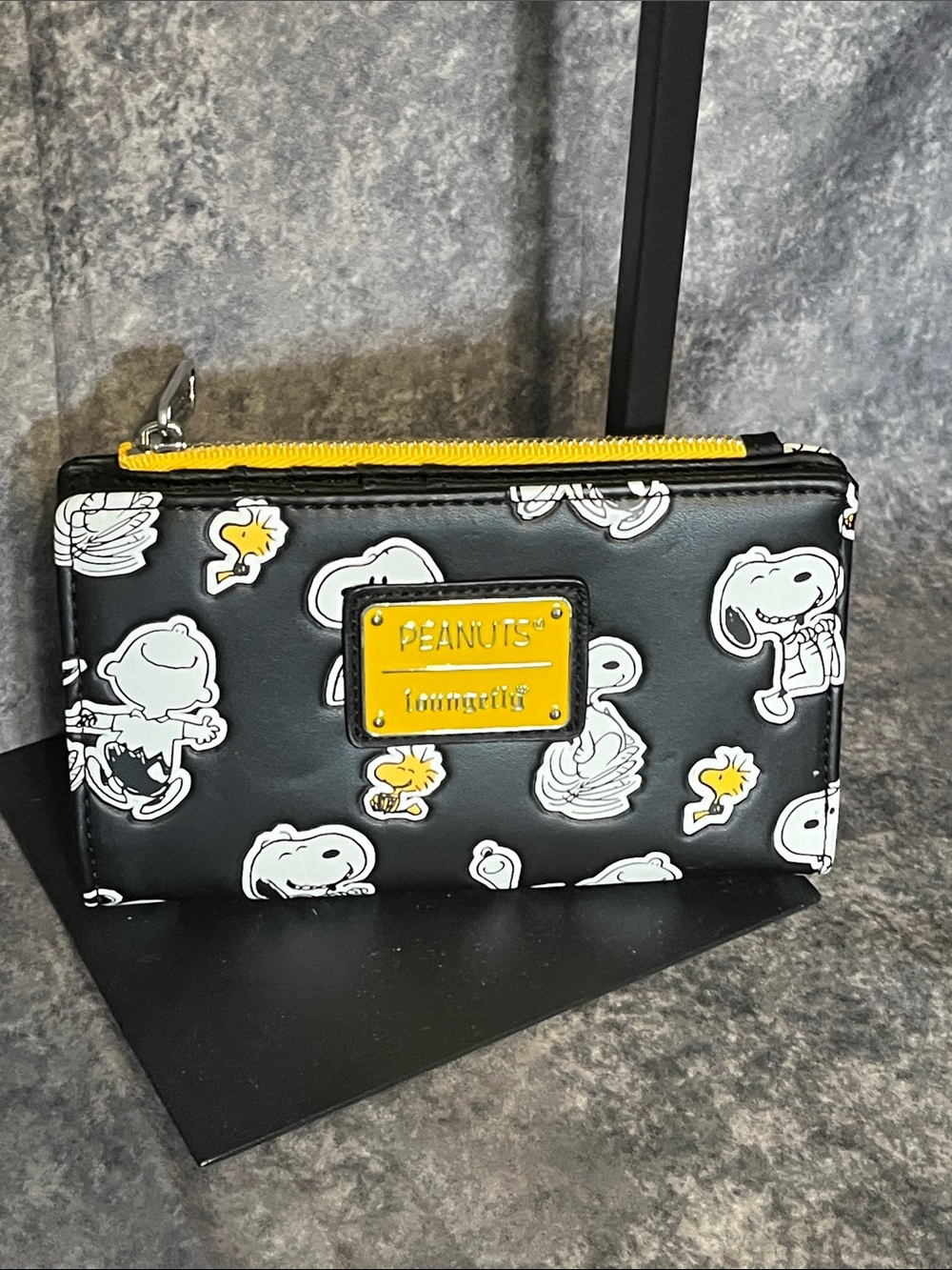 Loungefly Black Peanuts Snoopy & Woodstock Zip Pouch with Yellow Details